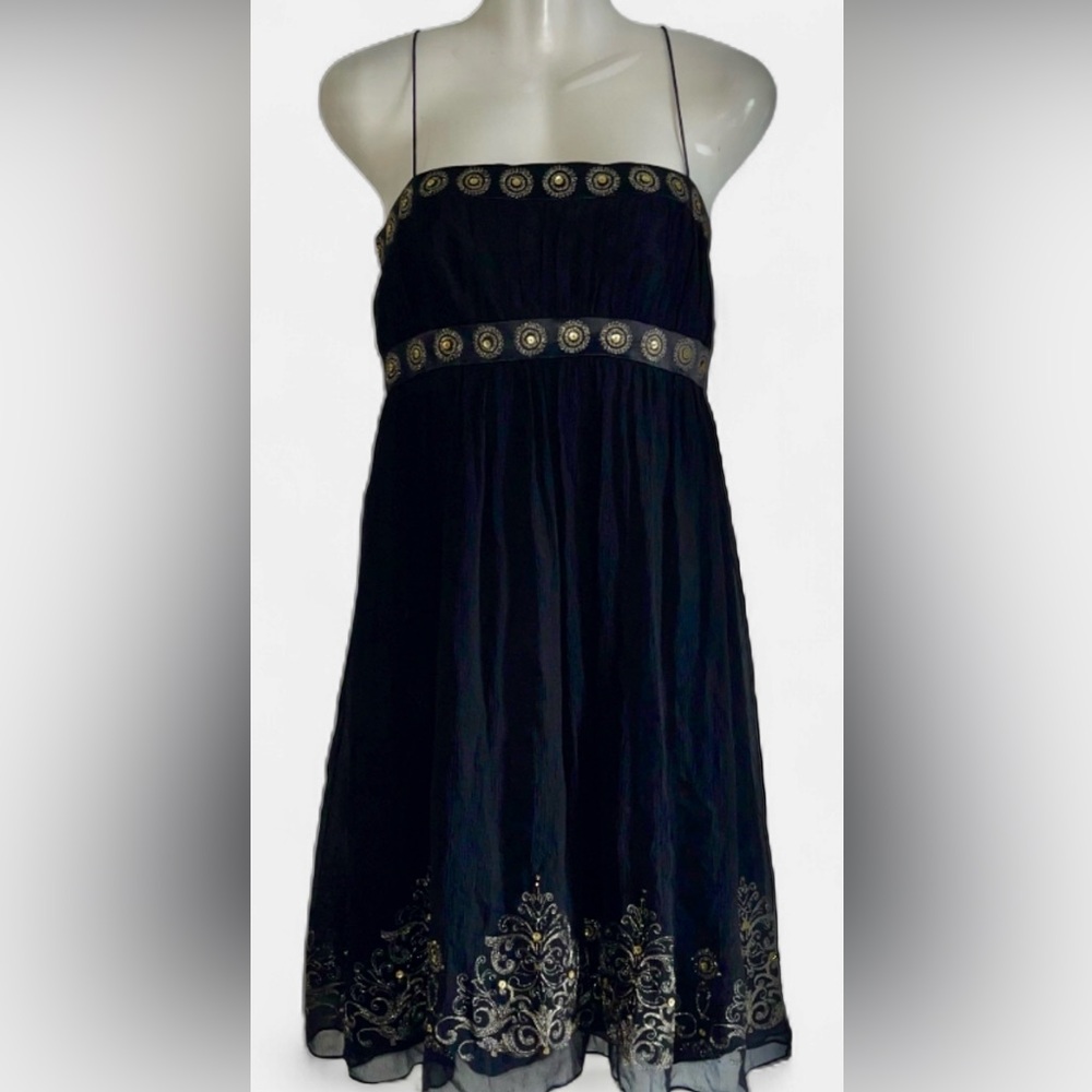 Maggy London Black Strapless Dress with Gold Accents